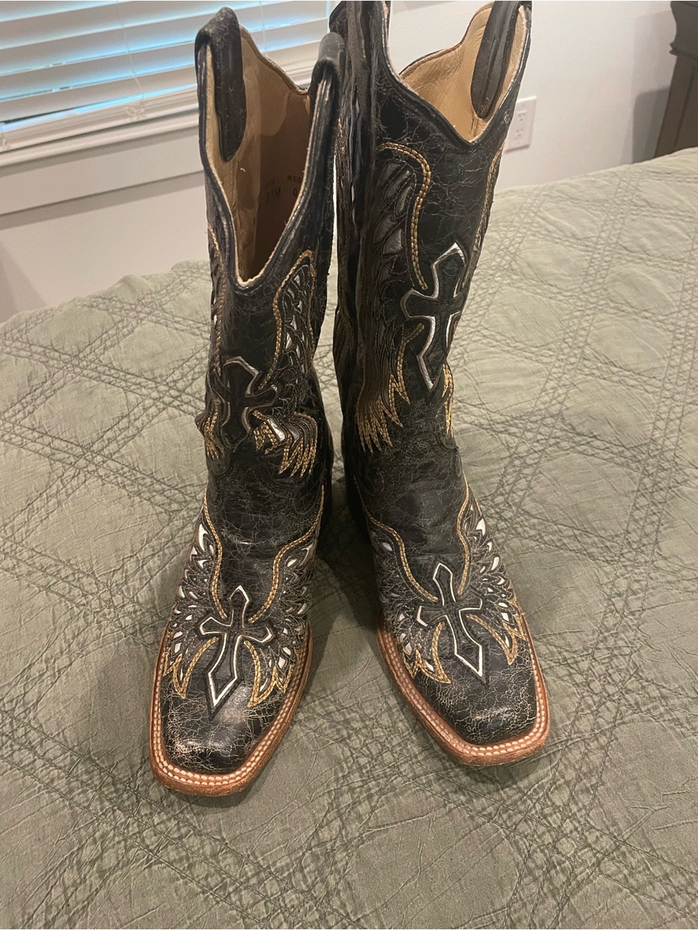 Corral Black Western Boots with Gold & White Embroidery